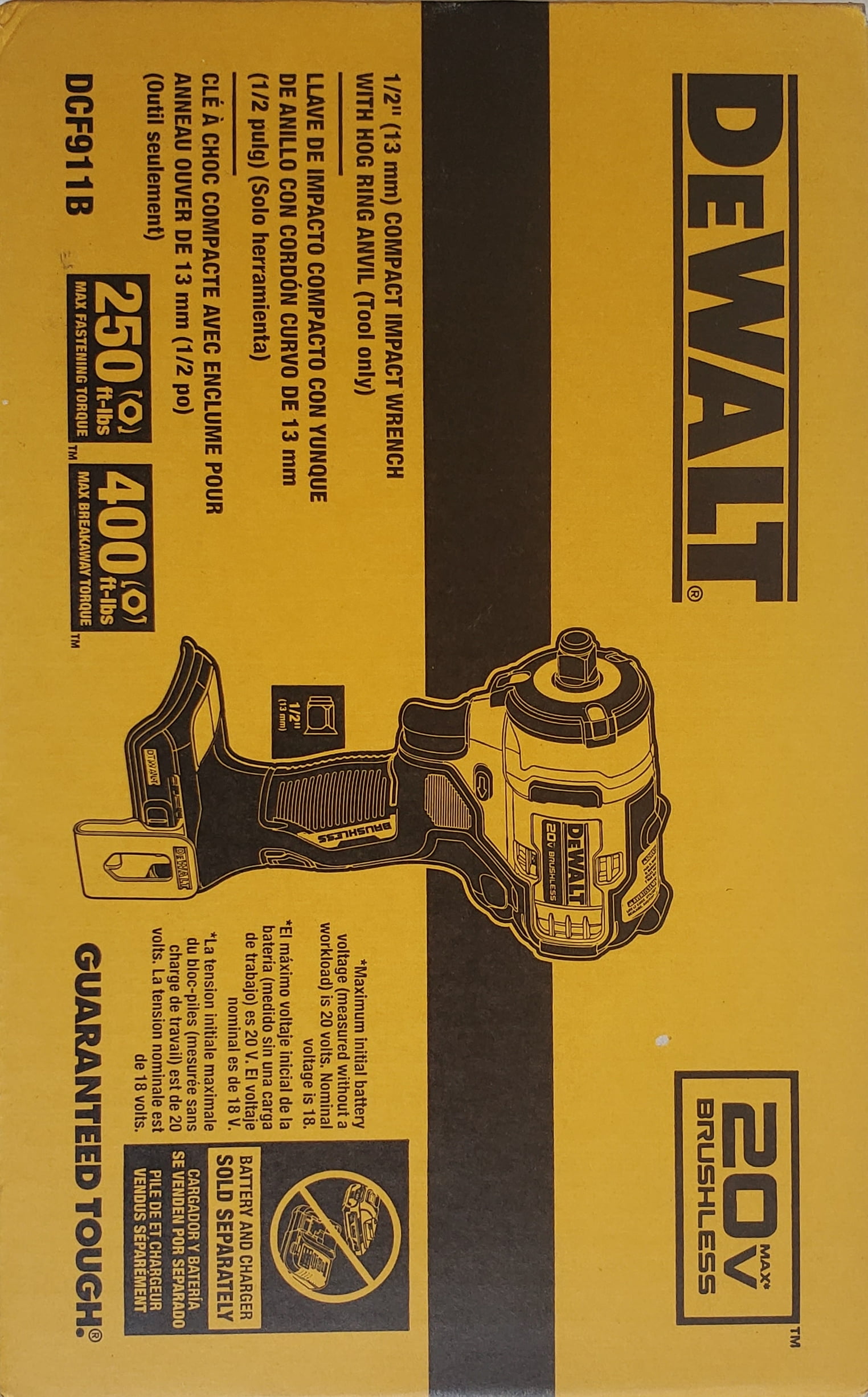 Clé à chocs sans fil DeWALT DCF911B, 20 V MAX*, 1/2 po, avec