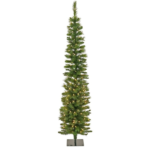 National Tree Company 6 ft. Pre-Lit Artificial Pencil Slim Christmas Tree, Green, Nooksack Fir, 250 Warm White LED Lights, Includes Stand