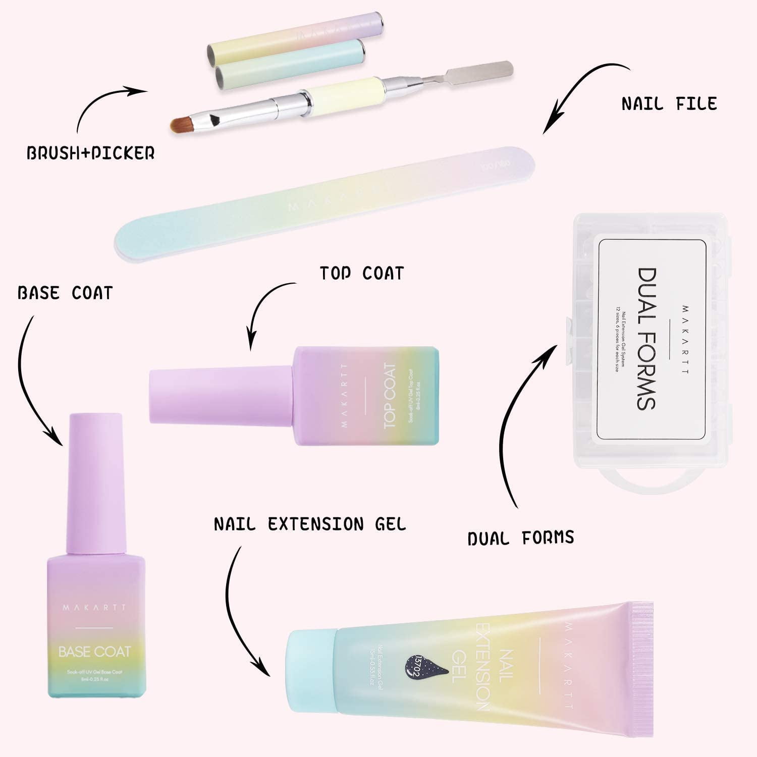Makartt Glitter Poly Nail Gel Kit, EBEROUGE Set with 12 Glitter Color Nail Builder Nail Gel Kit Fall Gift Beauty Sets Extension Gel Nail All-in-one Kit for Beginner