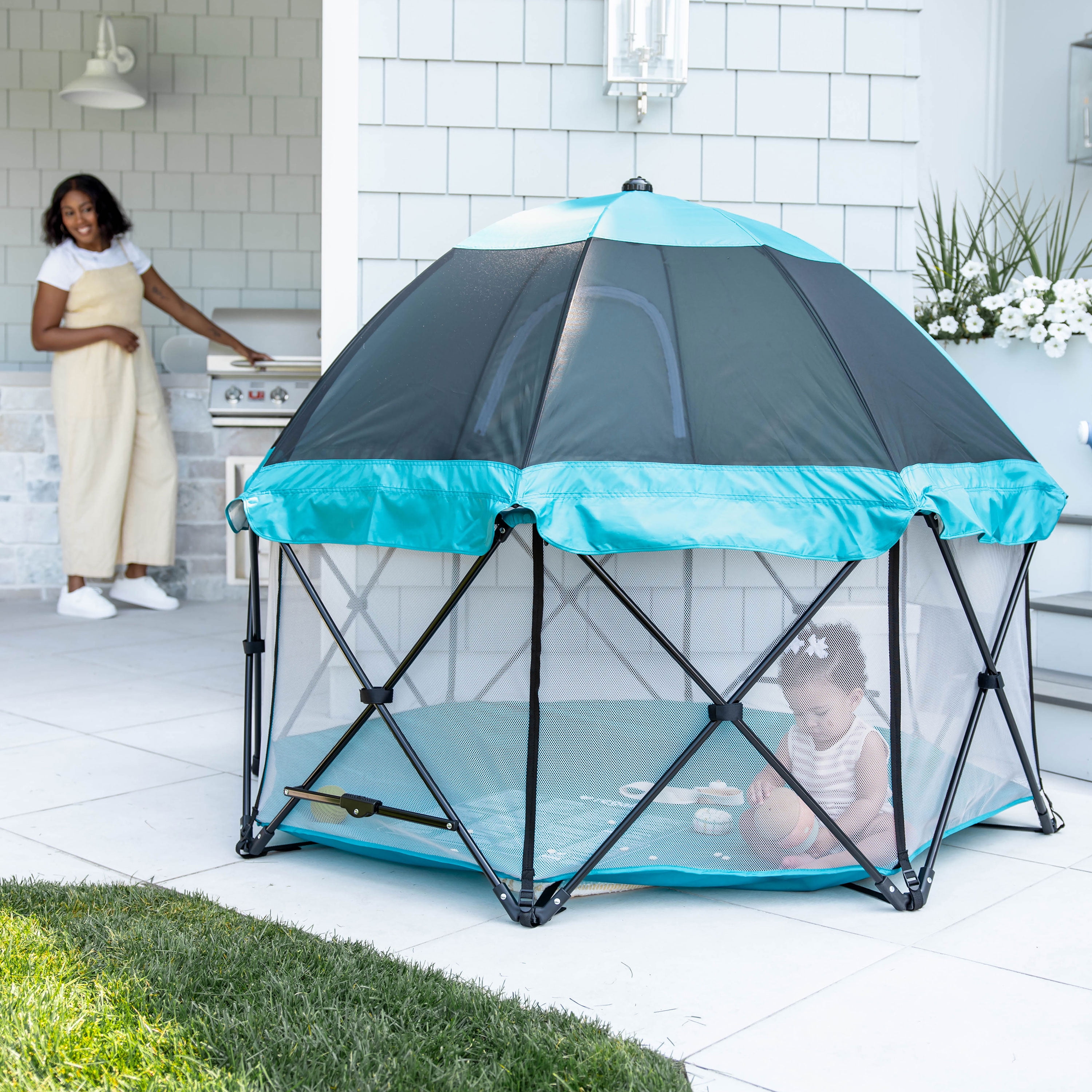 Regalo My Play 8 Panel Foldable and Portable Play Yard with Full UV Canopy, Teal