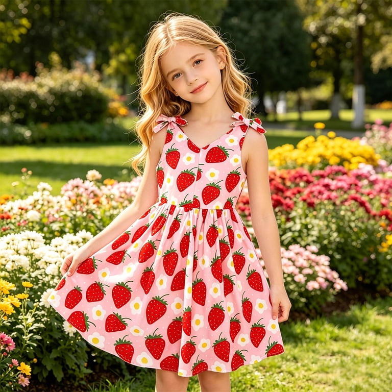 cute strappy summer dresses Gunia Girls Summer Dresses Sleeveless Print Strappy Dress Tween Elegant Cute  Pattern Lightweight Comfort Fit Pink Dresses For Girls For Toddler Littie  Kids 3-10 Years