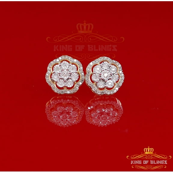 King of Bling's 10K Real Yellow Gold with 0.50CT Real Diamonds Men's/Women's stud Floral Earring