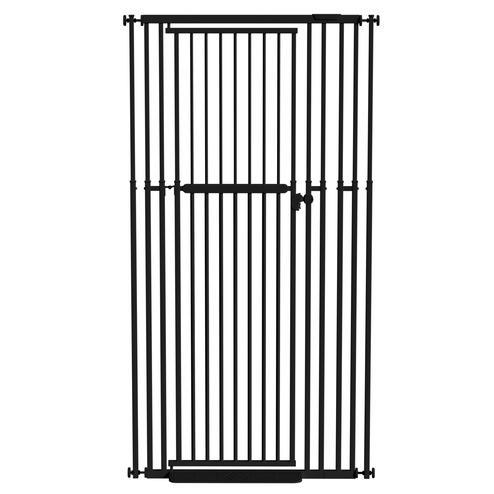 KORIMEFA 47.24"-87" Extra Tall Cat Gate with Wide Adjustable 27.56"-37" Pet door Pressure Mounted Safety Full Door Gate for Stairs, Hallway, Kitchen, Doorway, Black