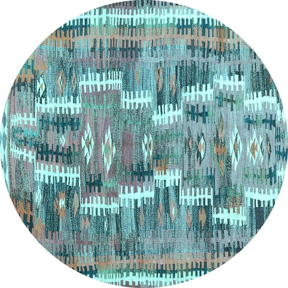 Ahgly Company Indoor Round Southwestern Light Blue Country Area Rugs, 5' Round