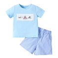 thumbnail image 2 of Antinious Toddler Casual Fashion Short Sleeve Round Neck Top Elastic Waist Plaid Shorts Solid Color Outfit Set,Outfits for Kids,Boys Girls Sleepwear Set,Blue,120, 2 of 3