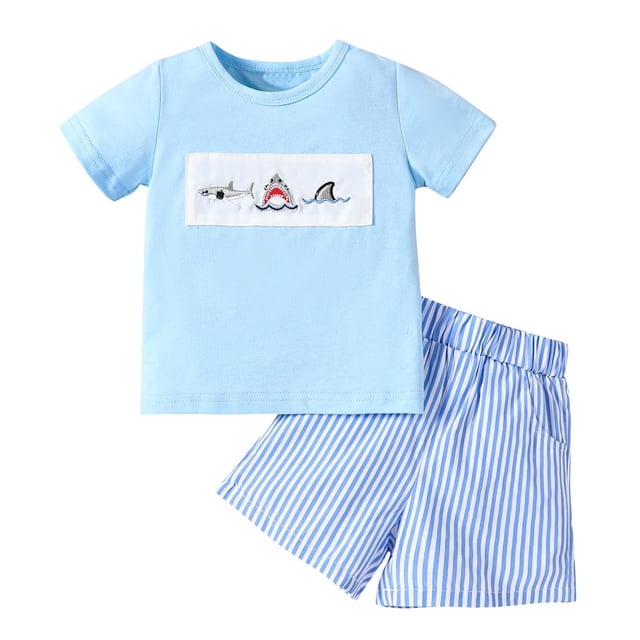 Odeerbi 6M-4Y Niños Niñas Conjunto de Verano Estampado de Algodón Camiseta de Manga Corta Pantalones Cortos A Rayas Conjunto de Dos Piezas Cintura Elástica