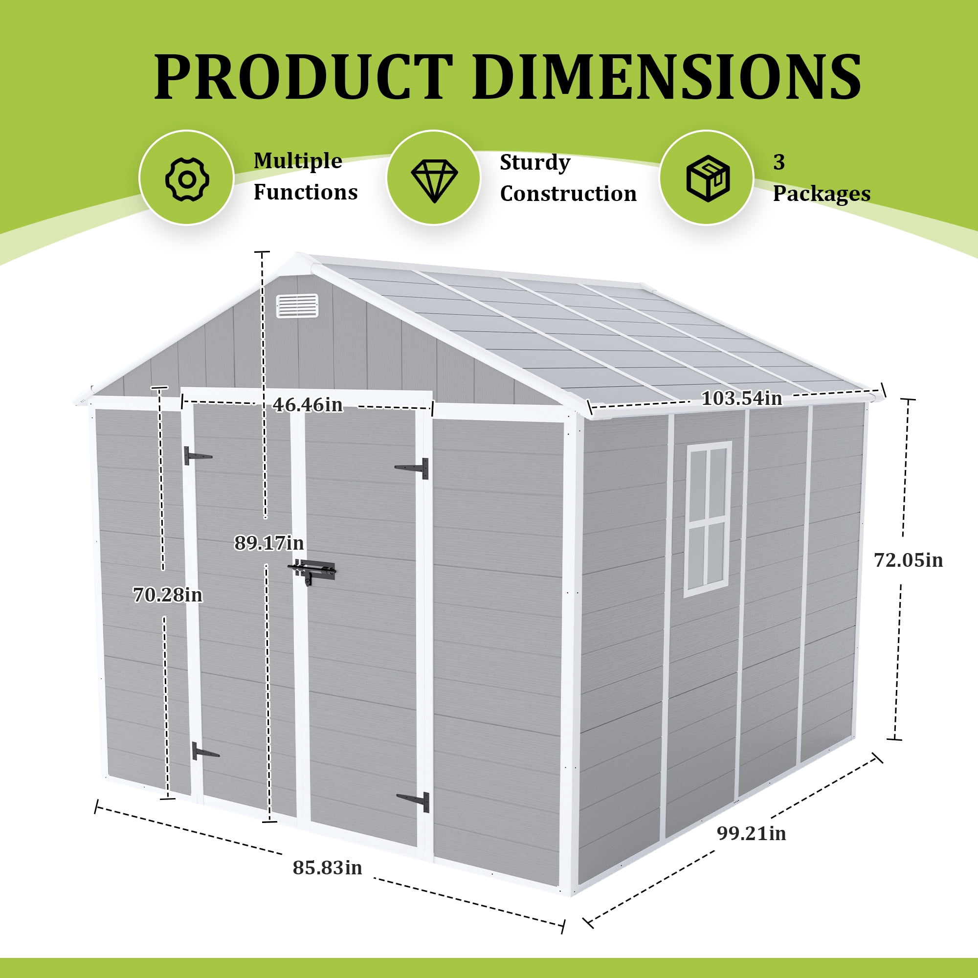 Seizeen Resin Shed, Outdoor Storage Shed 7.15 x 8.26FT Extra Large, Outside Garden Shed for Lawn Mover Bike Tool, w/Double Doors, Air Vents, Double Windows, PP Floor