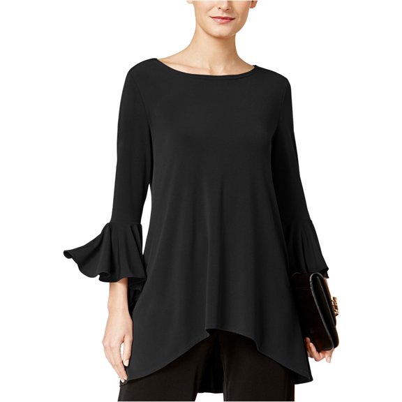 Alfani Womens Ruffle-Sleeve Knit Blouse, Black, X-Large