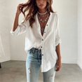 thumbnail image 2 of Morttic Women's Stylish Loose-Fit Long Sleeve Shirt – Stand Collar with Button Detail Roll-Up Cuff Solid Color Elegant Top White，S, 2 of 3