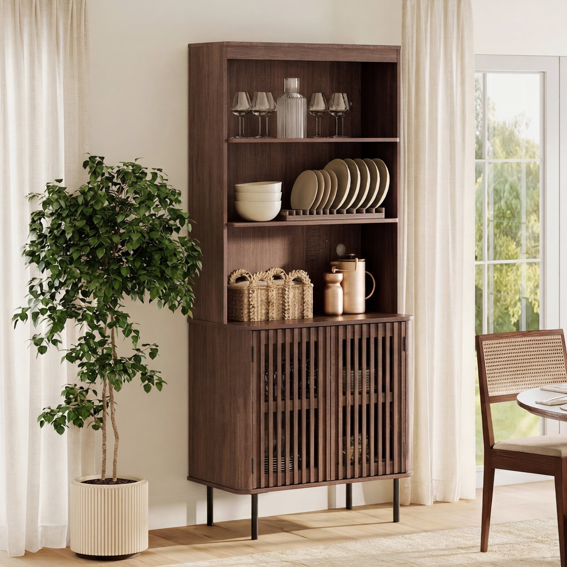 72.8" H X 31.5" W Kitchen Pantry Storage Cabinet, Push-to-open Door Kitchen Hutch With Adjustable Shelf, Walnut