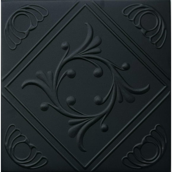 A La Maison Ceilings R02 Diamond Wreath Foam Glue-up Ceiling Tile (256 sq. ft./Case), Pack of 96, Black Matte