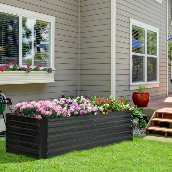 Outsunny Raised Garden Bed Metal Planter Box with Reinforced Rods, Black