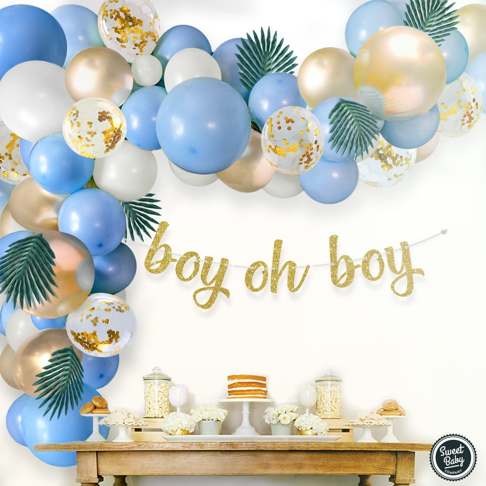 BABY SHOWER PARTY DECORATION BLUE CONFETTI FILLED BALLOONS 