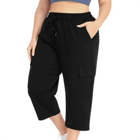 IDALL Capri Pants for Women Petite Pants Women Plus Size Loose Fit Casual Summer Lightweight Travel Outdoor Hiking Pants Plus Size Pants Womens Pants Black L