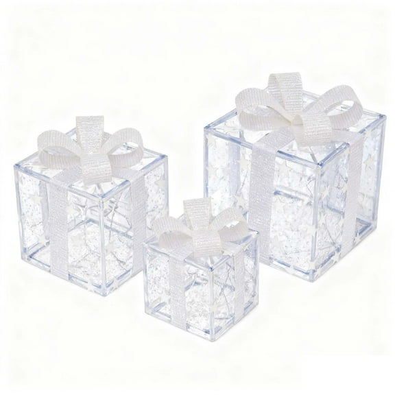 Lighted Christmas Gift Box Set – 3PCS Decorative LED Boxes with Ribbon & Warm White Lights – Holiday, Tree, Party & Indoor Décor