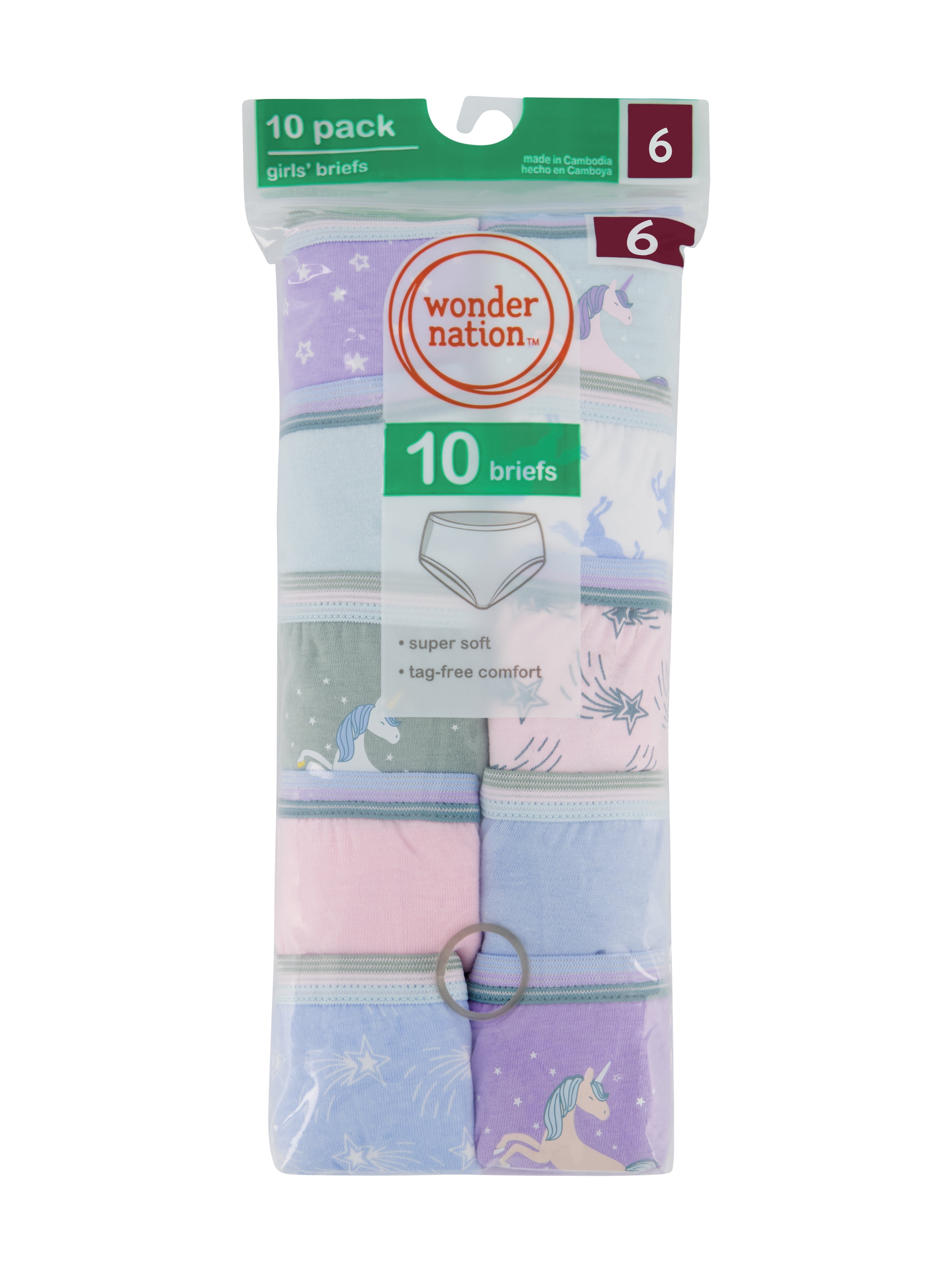 Wonder Nation Girls Cotton Brief Underwear, 10-Pack, Sizes 4-18 & Plus