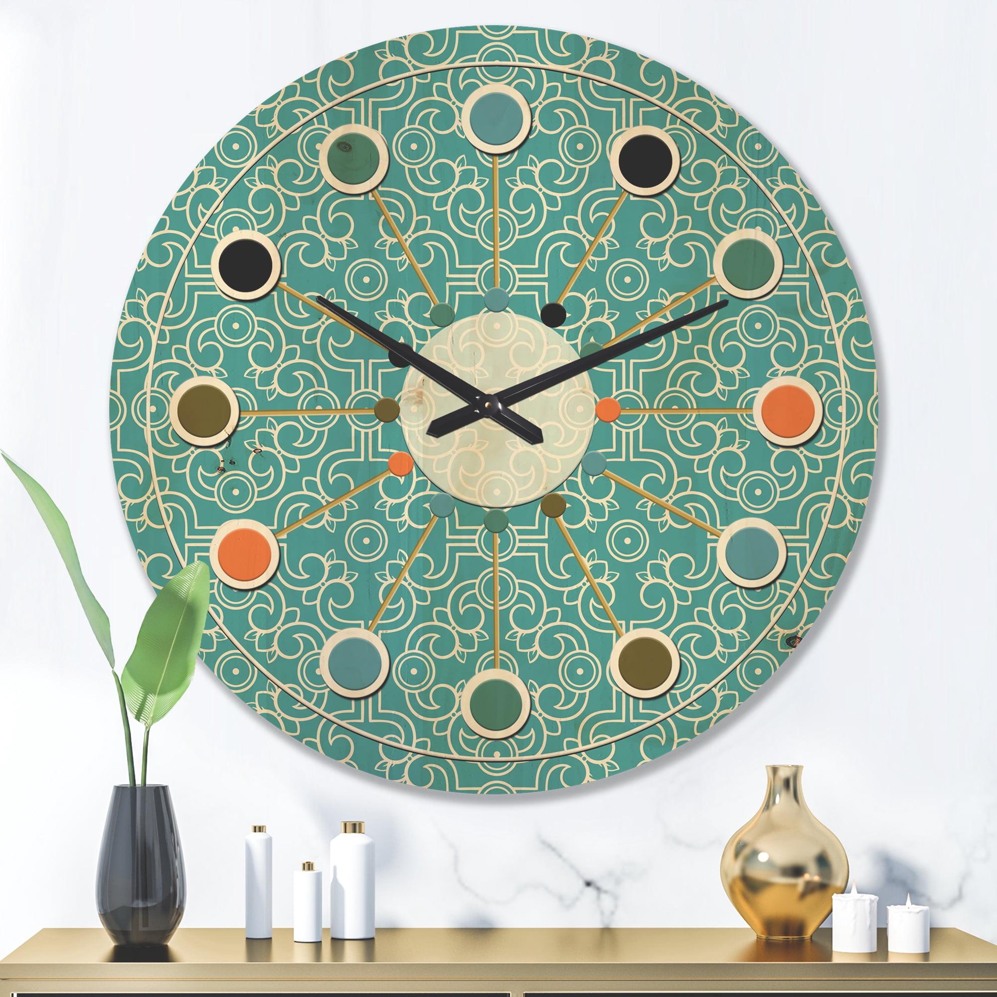 Designart 'Abstract Retro Pattern Design X' Mid-Century Modern Wood Wall Clock