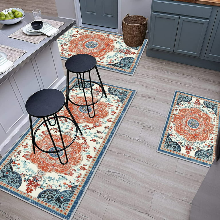 Boho Kitchen Rugs and Mats Set of 2 Cushioned Anti Fatigue Red Kitchen  Floor Mat 2/5 Inch Thick Vinatge Kitchen Runner Rug Non-Slip Waterproof PVC