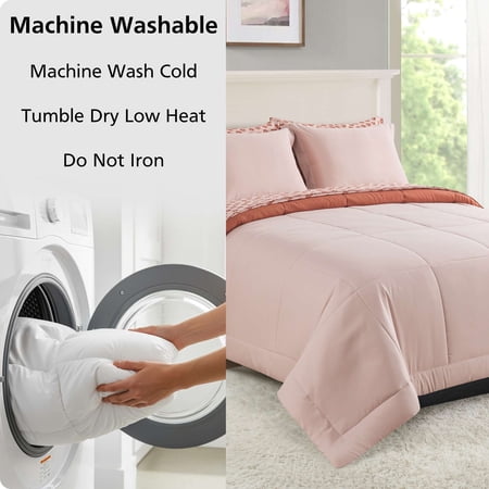 MAINSTAYS ALL IN ONE REVERSIBLE COMFORTER AND SHEET SET, 7-PIECE, FULL, PINK BLUSH