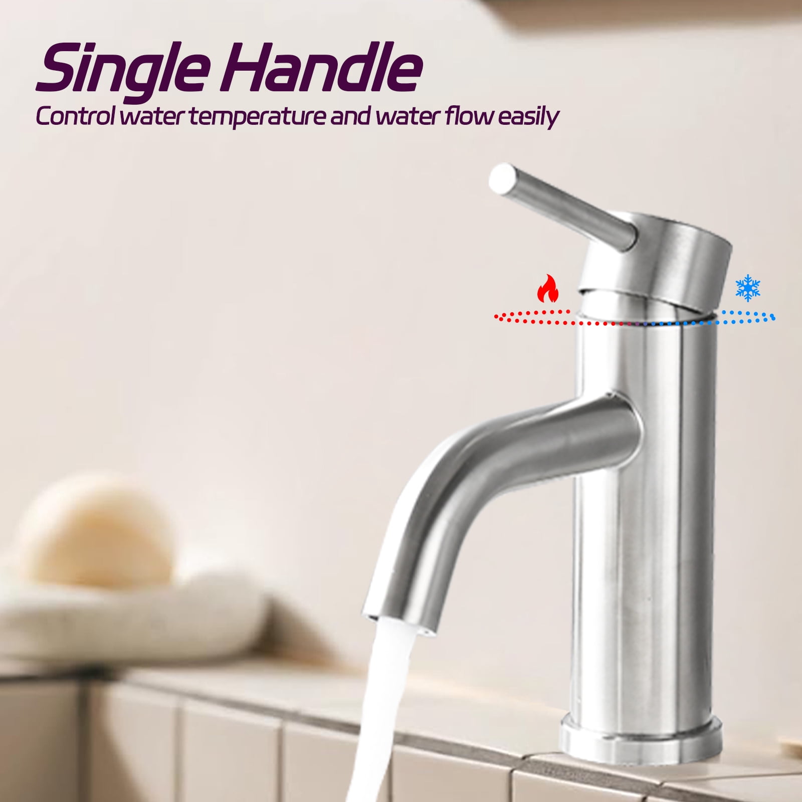 Premium Modern Bathroom Faucet,Single-hole vanity mount design,Streamlined contemporary styling,Ideal for modern bathroom vanities and sinks,Easy installation,Brushed Nickel