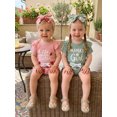 thumbnail image 6 of BemeyourBBs Newborn Baby Girls Summer Clothes Baby Girl Little Sister Mama's Girl Outfit Cute Letter Print Short Sleeve Ribbed Romper Elastic Strawberry Floral Ruffled Shorts Headband 3-Piece Set, 6 of 9