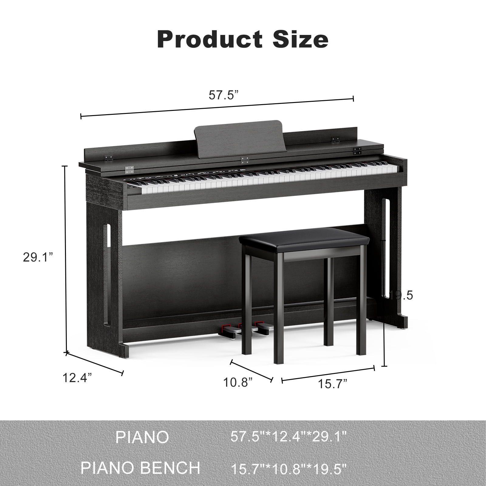 UMOMO 88 Weighted Key Digital Piano Keyboard with Piano Bench, Full Size Electric Piano with Piano Stand, Headphone Jack, 3 Pedal, Electronic Piano for Beginner, Adults, Black