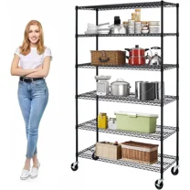 XF XINFENG 6 Tier Wire Shelving Unit 6000lbs Capacity Metal Storage Shelves with Wheels Height Adjustable Heavy Duty Steel Shelf for Kitchen Garage,48" W x 18" D x 72" H, Black