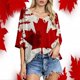 thumbnail image 2 of Tops de tallas grandes para el Día de Canadá: cuello redondo, diseño texturizado, estilo informal de verano, combinación con vaqueros, lavables a máquina., 2 of 5