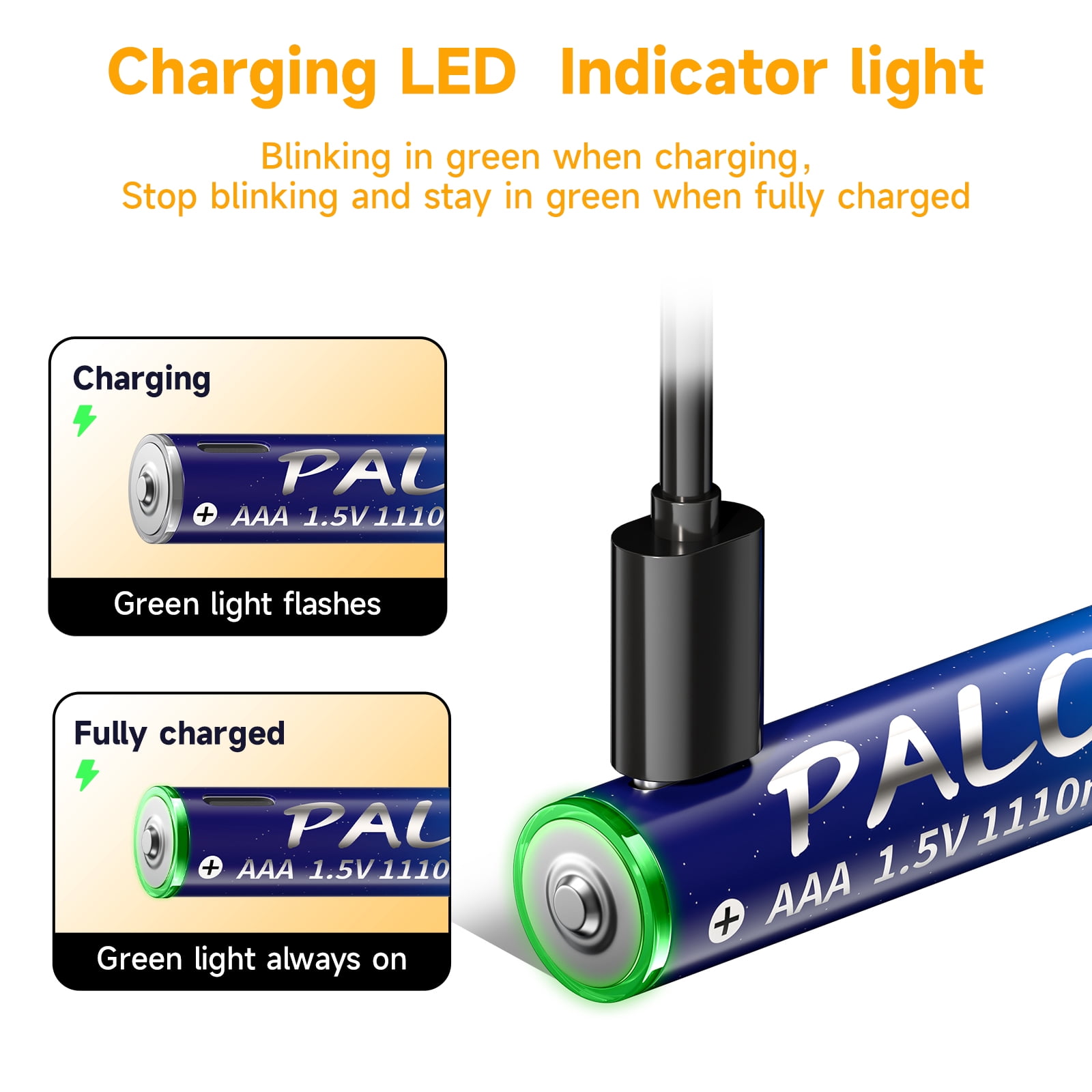 Palogreen AAA USB Rechargeable Battery 20-Pack 1.5V Type-C Lithium Triple A Batteries 1110mWh with Battery Case fot Solar Light