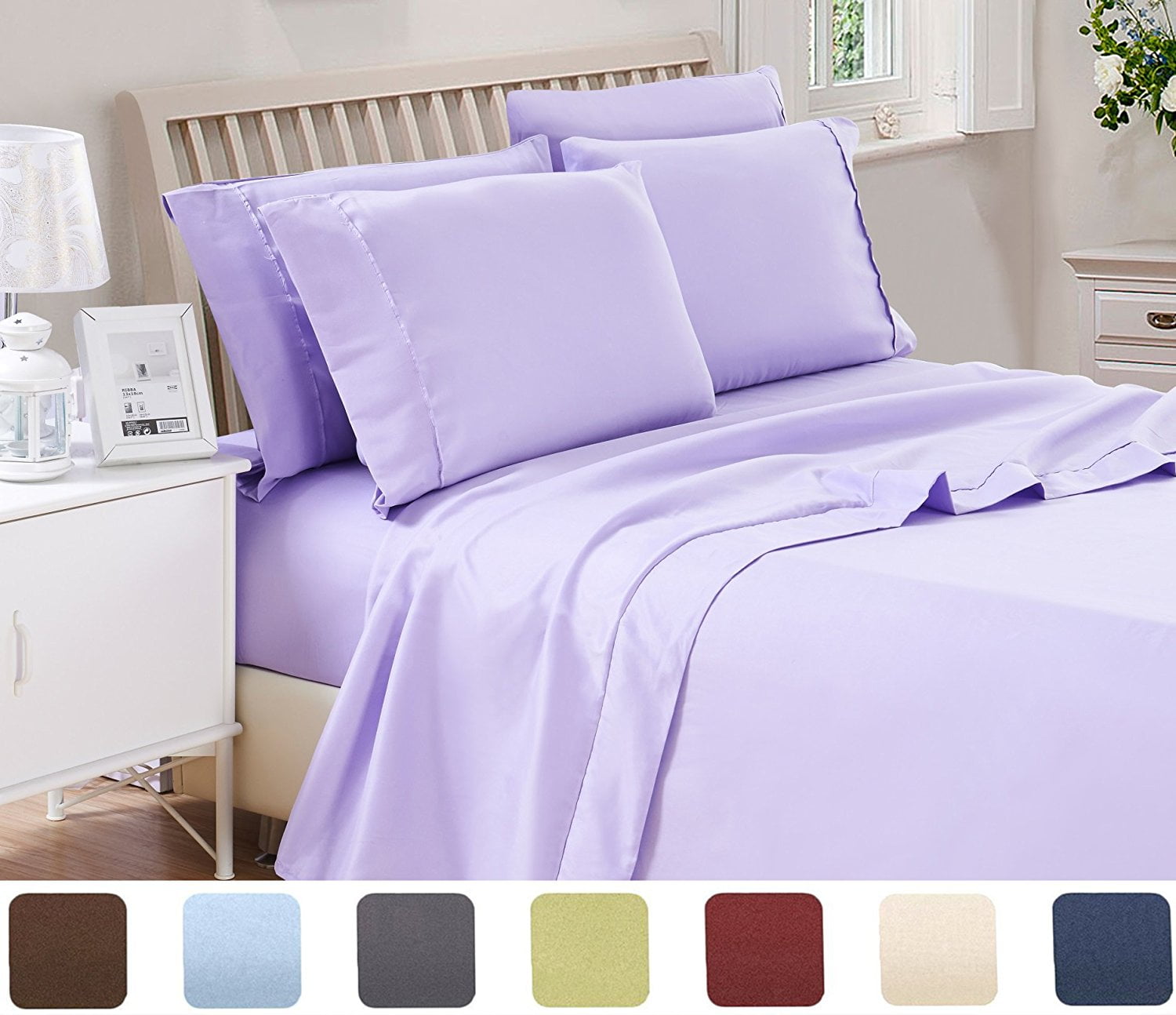 Lux Decor Collection Solid Bed Sheet Set (Twin, Purple), 3 Piece Deep