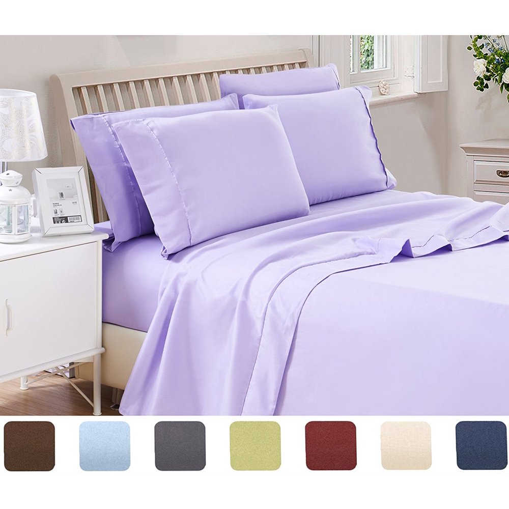 Lux Decor Collection Solid Bed Sheet Set (Twin, Purple), 3