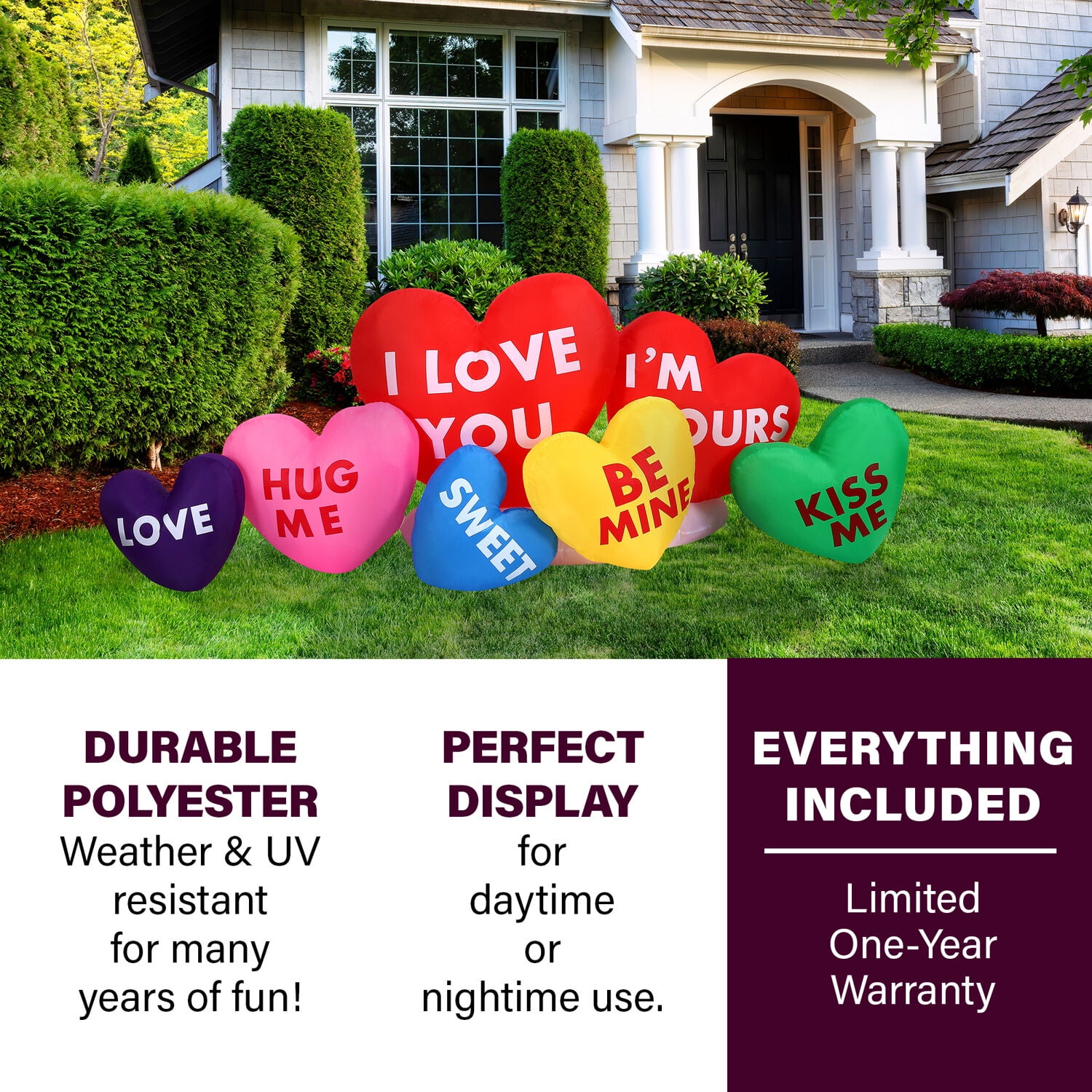Fraser Hill Farm 6 ft. Valentine's Day Heart Candy Inflatable with LED Lights, Ropes & Stakes