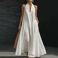 thumbnail image 2 of THDHVS Maxi Dress,Solid Color V Neck Sleeveless A Line Loose Flared Dress Casual Summer Daily Wear,Summer Dresses for Women White 2XL, 2 of 9