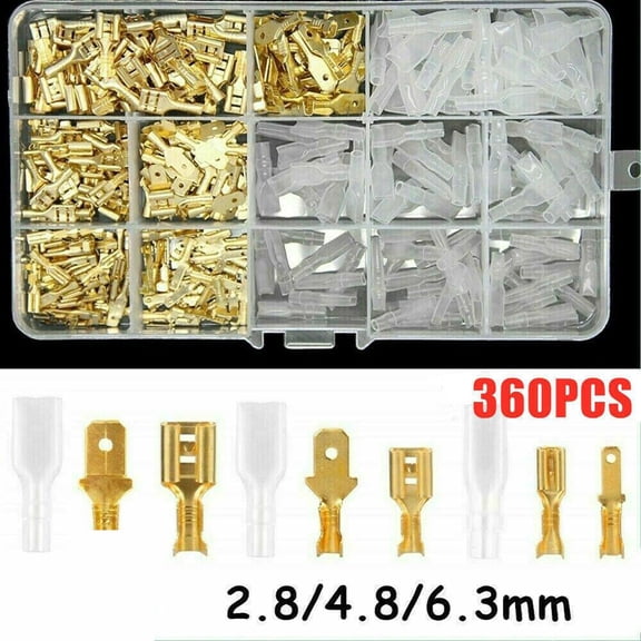 360X Assortment Spade Male Female Terminals Electrical Wire Crimp Connectors Kit
