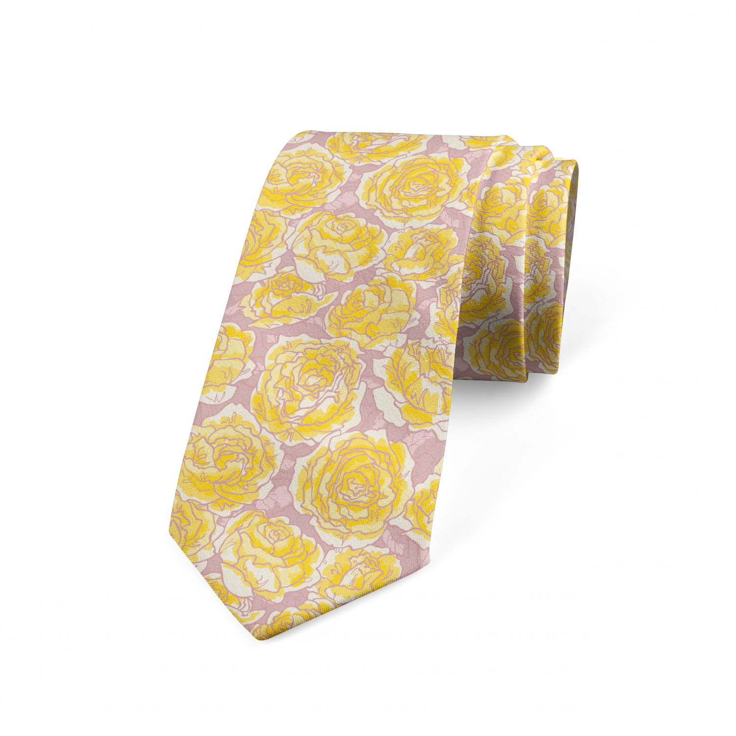 Flower Necktie, Yellow Roses Blooming, Dress Tie, 3.7