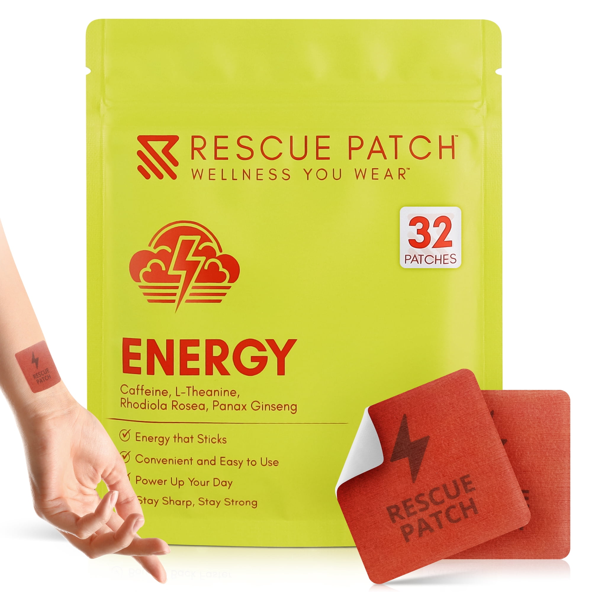 Rescue Patch Energy Patch – Wearable Caffeine Patch for Adults, Daily Wellness Patch for Work, Travel & On-the-Go Routines, 32 Count