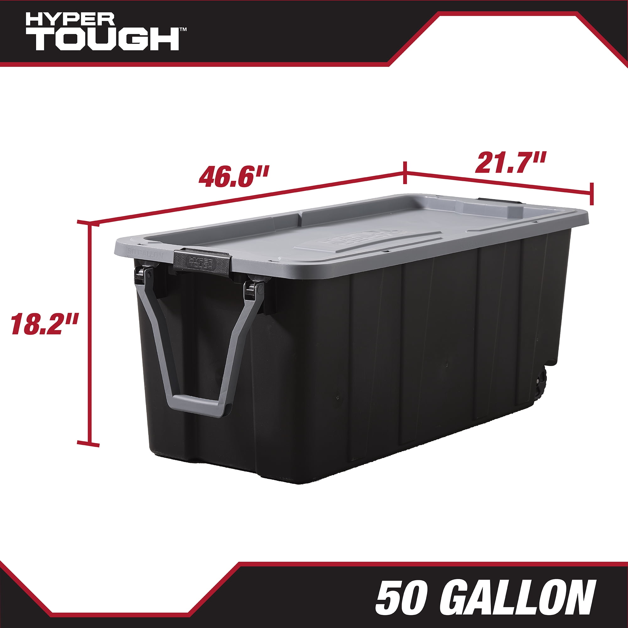 (Pack of 2) Hyper Tough 50 Gallon Extra Large Wheeled Storage Bin with Latch Lid and Handle, Black and Gray, Heavy Duty Plastic Storage Container Black and Gray