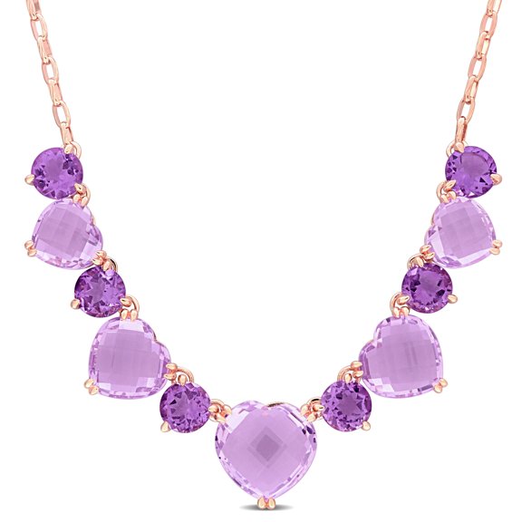 Everly Women's 37 1/2ct TGW Rose de France and Amethyst Rose Silver Station Necklace