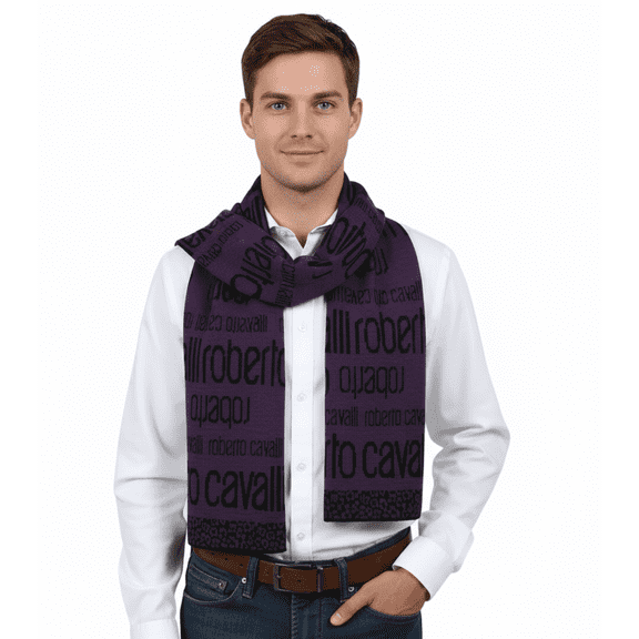 Roberto Cavalli ESZ068 03000 Purple Wool Blend Signature Mens Scarf for mens