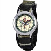 Toy Story Buzz Lightyear, Woody, & Jessie Boys' Stainless Steel Watch, Camo Strap