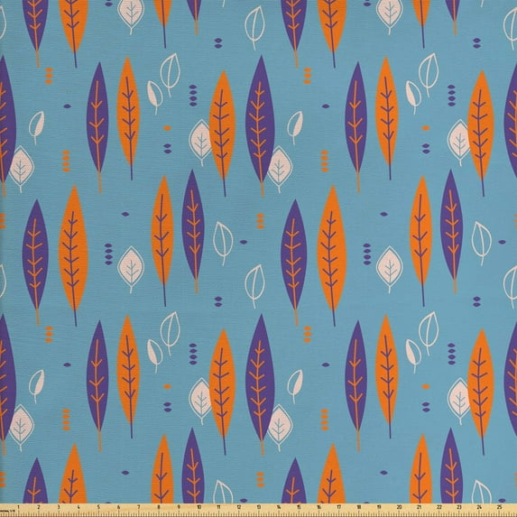 Botanical Fabric by the Yard, Leaves in Doodle Nature Forest Plants Foliage in Nature Tones Design, Upholstery Fabric for Dining Chairs Home Decor Accents, Vermilion Blue Violet by Ambesonne