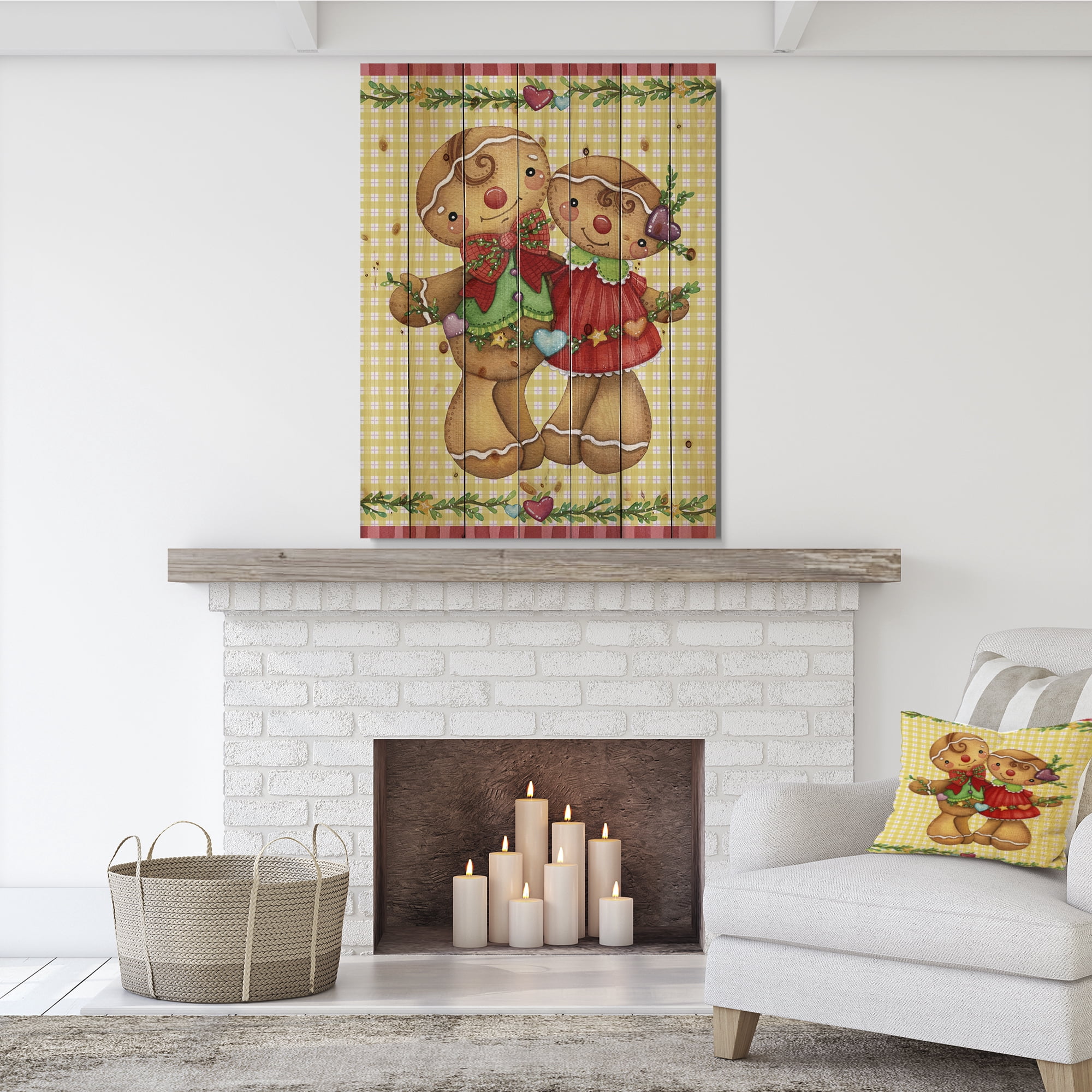 Designart 'Christmas Gingerbread Love' Print on Natural Pine Wood