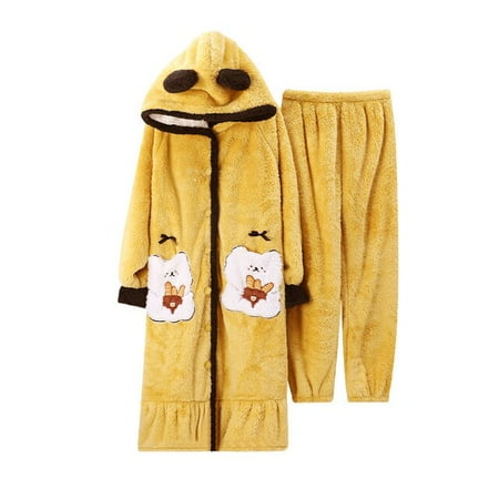 

PIKADINGNIS FUNISHI Women Sleepwear Coral Fleece Cartoon Nightdress Plus Size Hooded Loose Version Inspissate Pajama Set Winter Pajamas