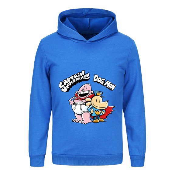 Kids Cartoon Hoodie Featuring Captain Underpants and Dog Man – Long Sleeve Pullover Sweatshirt for Boys and Girls – Soft Cotton Blend Hooded Top for Casual Wear or School