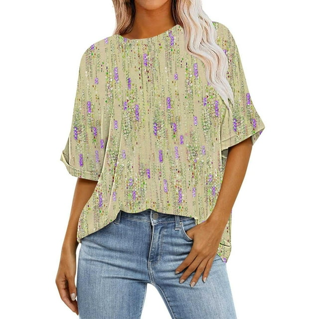 SYVGVA Blouse Courte d'Été pour Femmes, Haut Grande Taille pour Femmes, Mode Décontractée pour Dames, Chemise Ample à Manches Courtes Imprimée, Jaune, TG