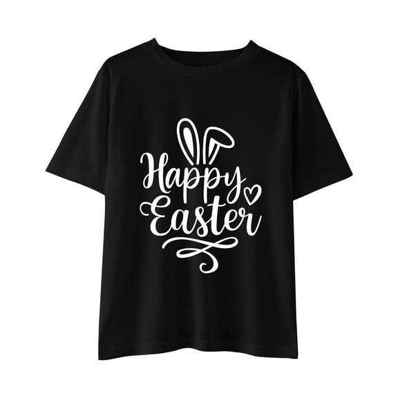 KAUOD Easter Cute Bunny Prints Tees for Girl Boys Short Sleeve Pullover Tops Teen Kids Toddler Festival Clothes Shirt