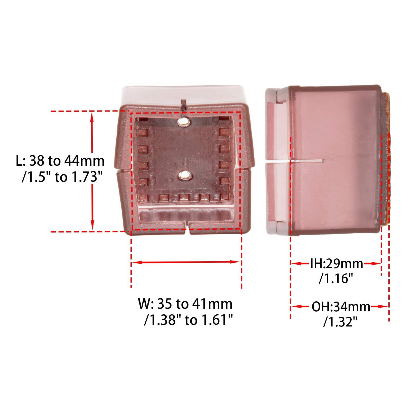 Flyshop 8PCS Rectangle Chair Leg Caps with Felt Pads Durable PVC Protective Feet Cap Prevent Scratches Reduce Noise Felt Furniture Pads, Brown Floor Protectors, Length 38 to 44mm, Width 35 to 41mm