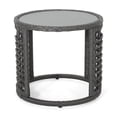 thumbnail image 2 of Euroco Modern Boho Round Side Table with Tempered Glass Top, Handwoven PE Rattan and Steel Frame, Indoor Accent Table, 2 of 9