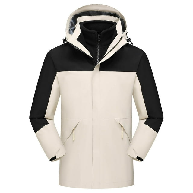 Pisexur Vestes pour Hommes Manteaux Confortables pour Hommes Unisexe à Capuche Manches Longues Patchwork Fermeture Éclair Coquille Rigide Molleton Randonnée Vêtement d'Extérieur Manteau Beige,TG