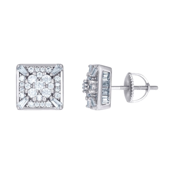 925 Sterling Silver Mens Cubic Zirconia Square Fashion Stud Earrings 9.8x9.8mm Wide Earring for Men